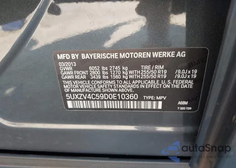 2013 BMW X5 xDrive35I/xDrive35I Premium/xDrive35I Sport Activity из США, поврежденный, VIN 5UXZV4C59D0E10360